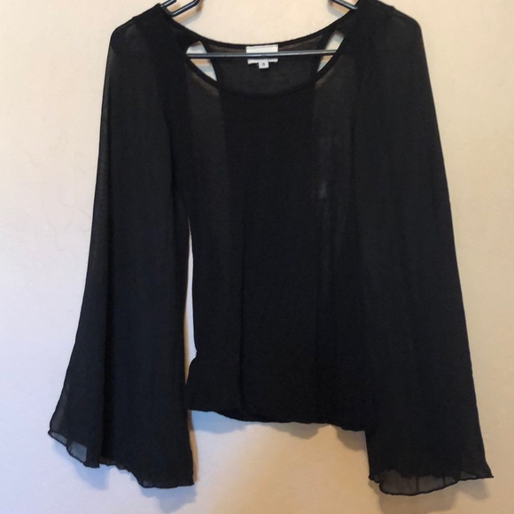 Lashes Tops - Very cool bell sleeved black sheer top, racer back